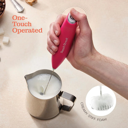Powerful Handheld Milk Frother, Mini Battery Operated Stainless Steel Drink Mixer with Frother Stand for Coffee,