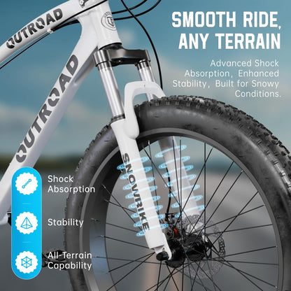 MarKnig 26 inch Fat Tire Mountain Bike, 21 Speed MTB with Dual Disc Brake for Adults, Anti-Slip Bicycle with 4 inch Knobby Tires, White