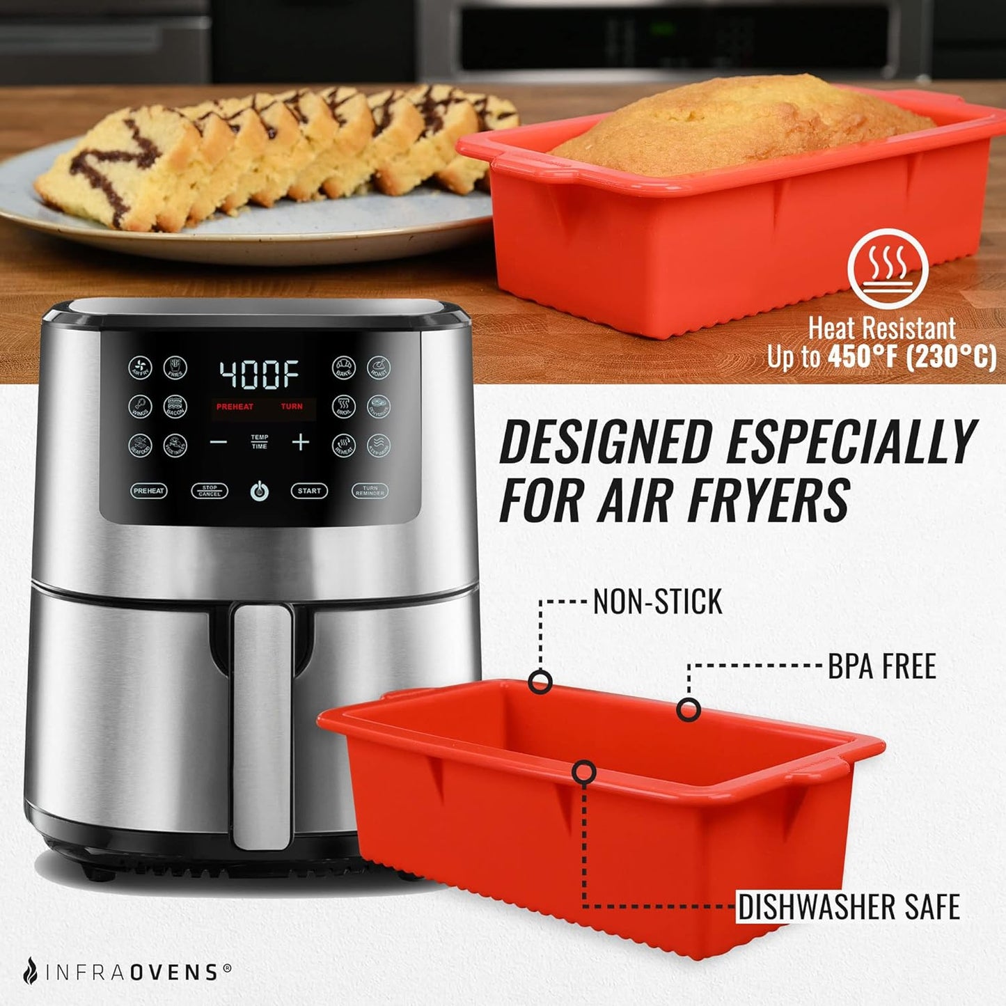 Air Fryer Silicone Loaf Pans for Baking, Non-Stick Bread Cake Pan, 7.5 Inch Bakeware Sets, Fits Instant Pot, Ninja Foodi