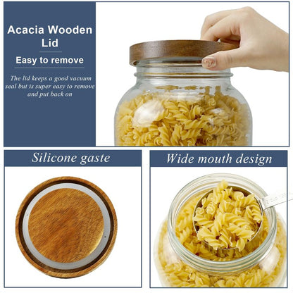YoenKtss 2 Pack Glass Flour Sugar Storage Containers with Handle, 1 Gallon Glass Jars with Airtight Lid, Wide Mouth Large Mason Jars 128oz for Rice, Pasta, Oats, Coffee Storage