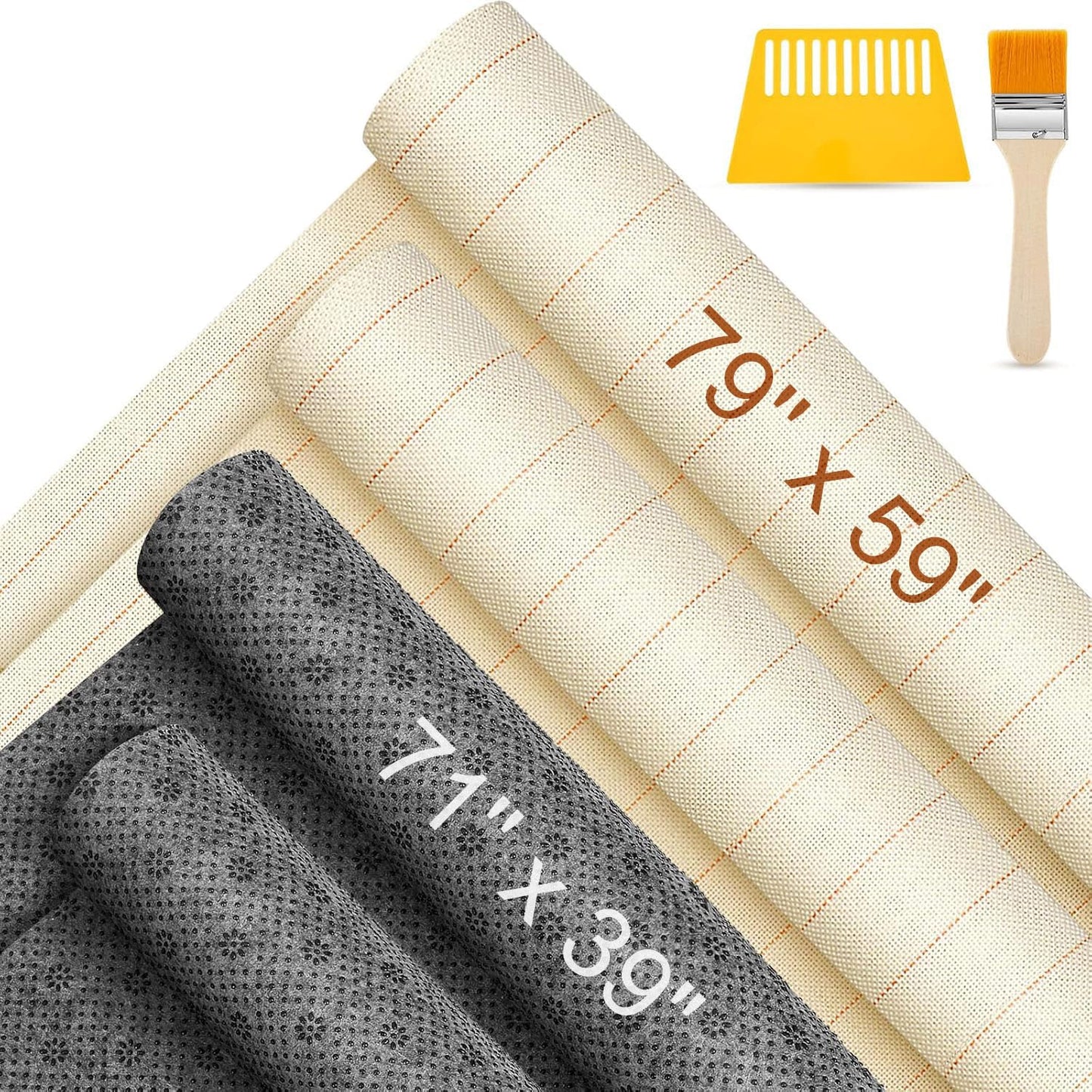 Tudomro 12 Pcs 79'' X 59" Large Tufting Cloth for Rugs and 71'' X 39" Non Slip Final Backing Tuft Fabric Monks Cloth for Tufting Needle DIY Rug Making, Contains Cleaning Brush and Glue Scraper