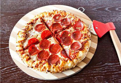 DURABOARD Funny & Cool Axe Pizza Cutter - Unique Men Dad Tool With Steel Сircular Saw, Plastic Cover for Wheel Blade Knife & Bamboo Handle - Cute Kitchen Gadgets Nonstick Stuff Slicer Accessories