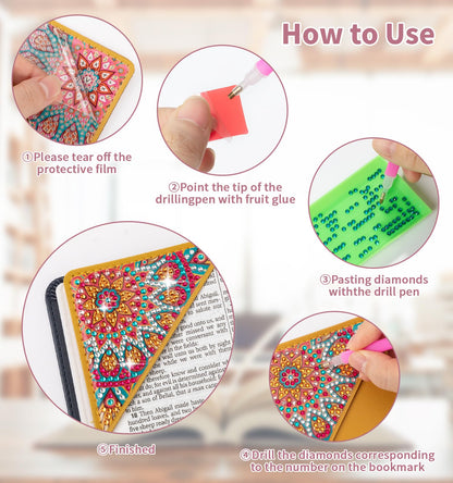 8 PCS Diamond Art Bookmarks, Diamond Painting Bookmarks for Book Lovers 5D DIY Corner Bookmark Adults Crafts Diamond Art Kits for Adults Home Office Beginner Gift