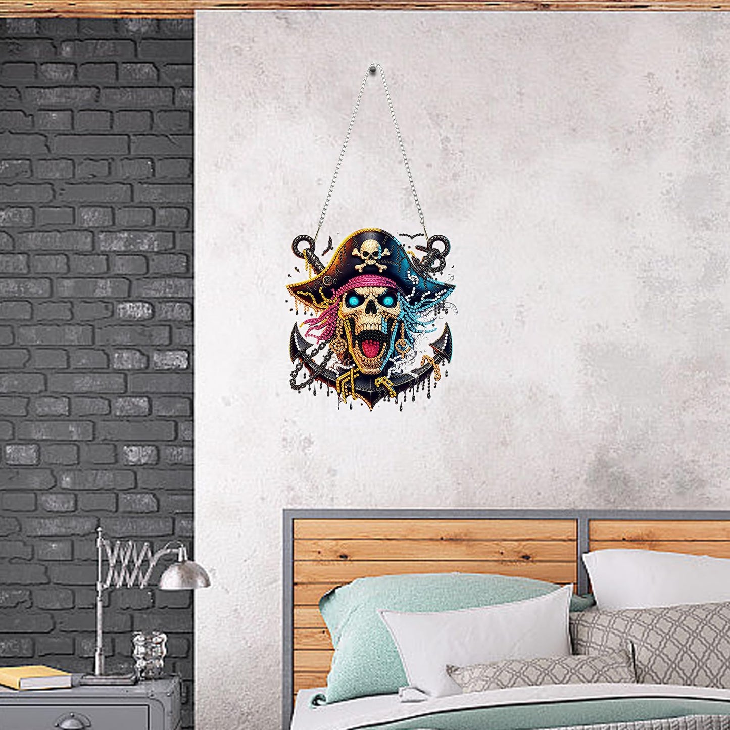 Auremi Pirates Diamond Art Pendant Kits,5D Skulls Diamond Art Diamond Painting Hanging Kits,DIY Special Shaped Diamonds Painting Suncatcher Pendant Kit for Adults for Gift Wall Home Decor