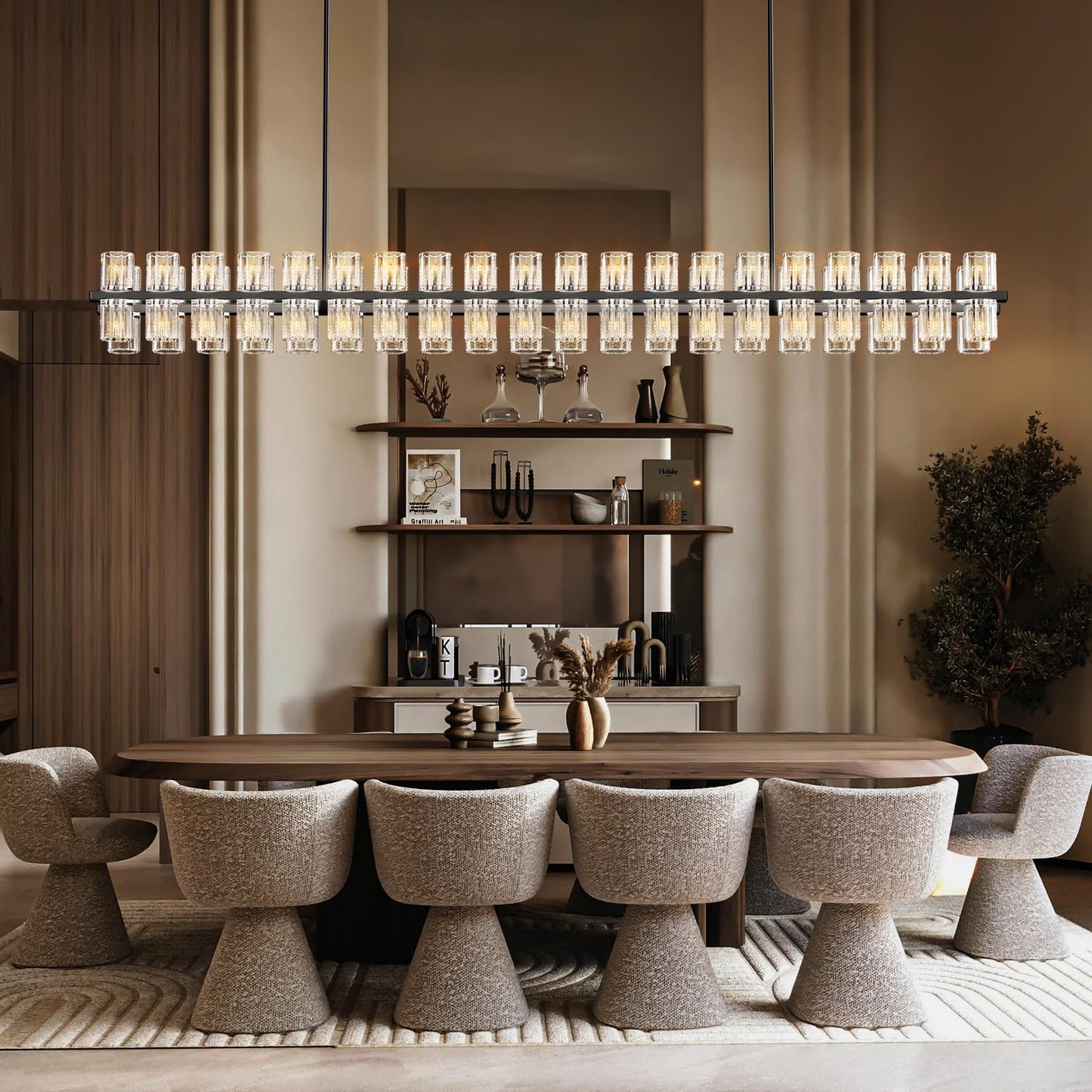 Plsintly Crystal Black Rectangular Chandelier Light Fixture,72 in Large Dining Room Chandelier Over Table,Modern Chandeliers for Living Room,Arcachon Chandeliers,Kitchen Island,Includes 80xG4 Bulbs