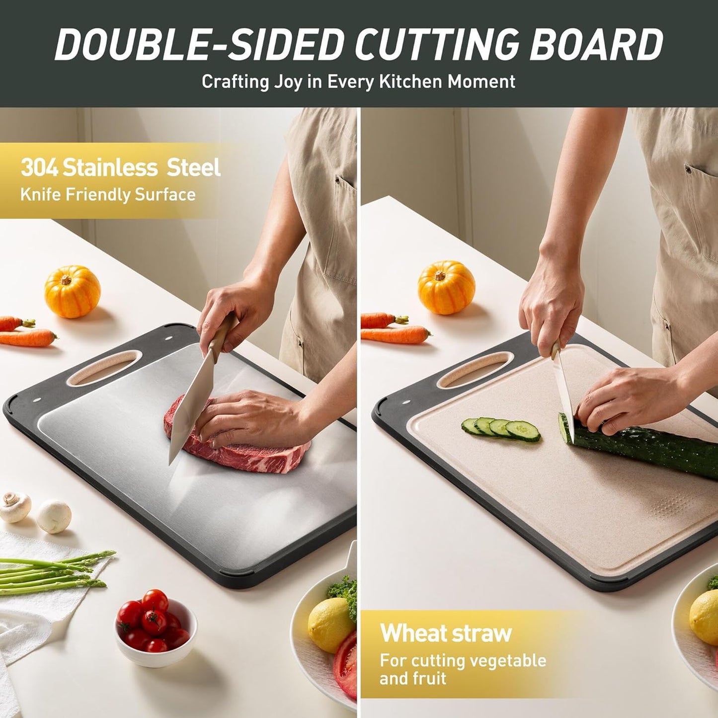 2 Packs Set, Set [1611+1812 Inch] Stainless Steel Cutting Board Best Non Toxic Cutting Boards for Kitchen, Double Sided