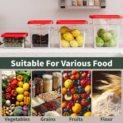 ENCYS 8 Quart Set of 4 Food Storage Containers Commercial Clear Square Food Storage Containers with Lids and Handles(BPA FREE)