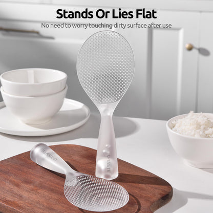 U-Taste Rice Spoon Paddle Scooper: 329°F Heat Resistant Food-Grade TPX Rice Spatula, Safe for Non-Stick Cookware, with Built-In Stand, Lightweight for Sushi, Pasta, Cooking & Serving (Transparent)