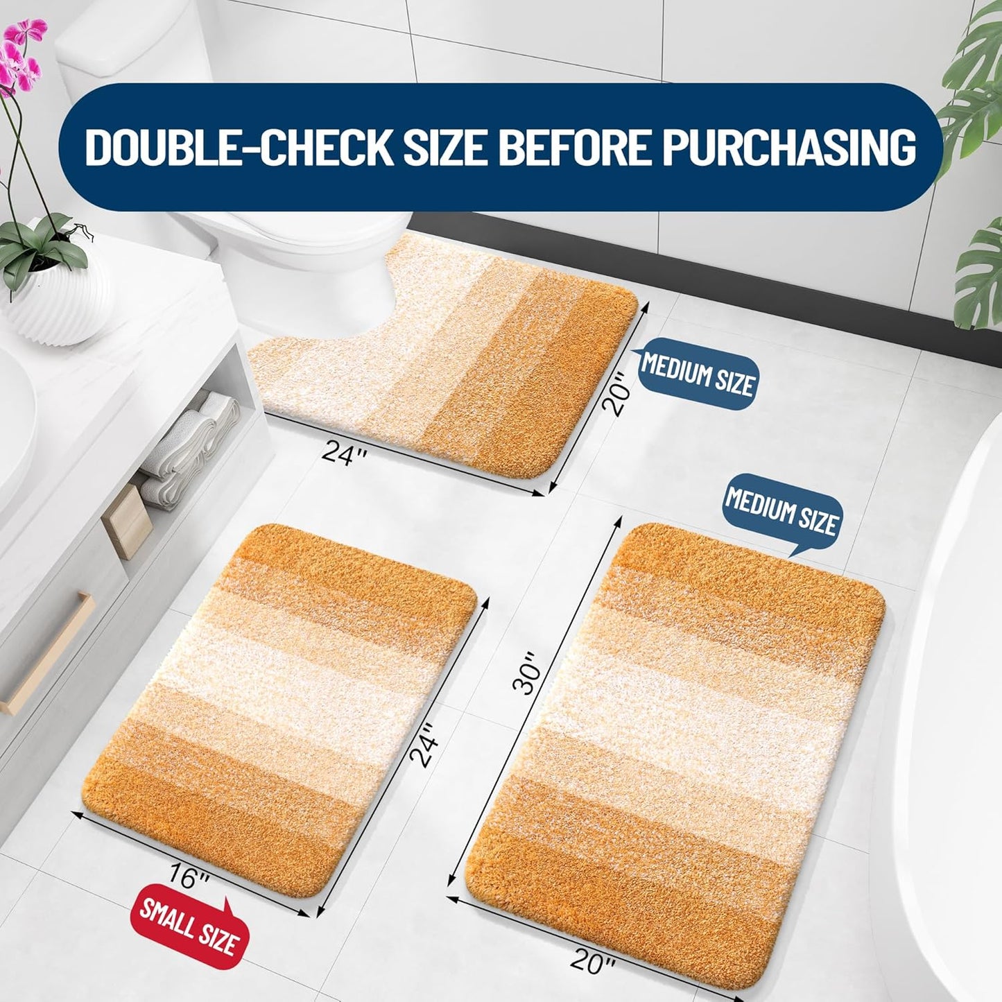 OLANLY Bathroom Runner Rug - Extra Soft Microfiber Mat with Rubber Backing | Quick-Dry, Washable, 44x24, Golden Yellow