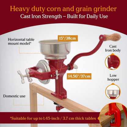 Estrella Cast Iron Manual Crank Corn Grain Grinder 14" Tall & 5" Hopper