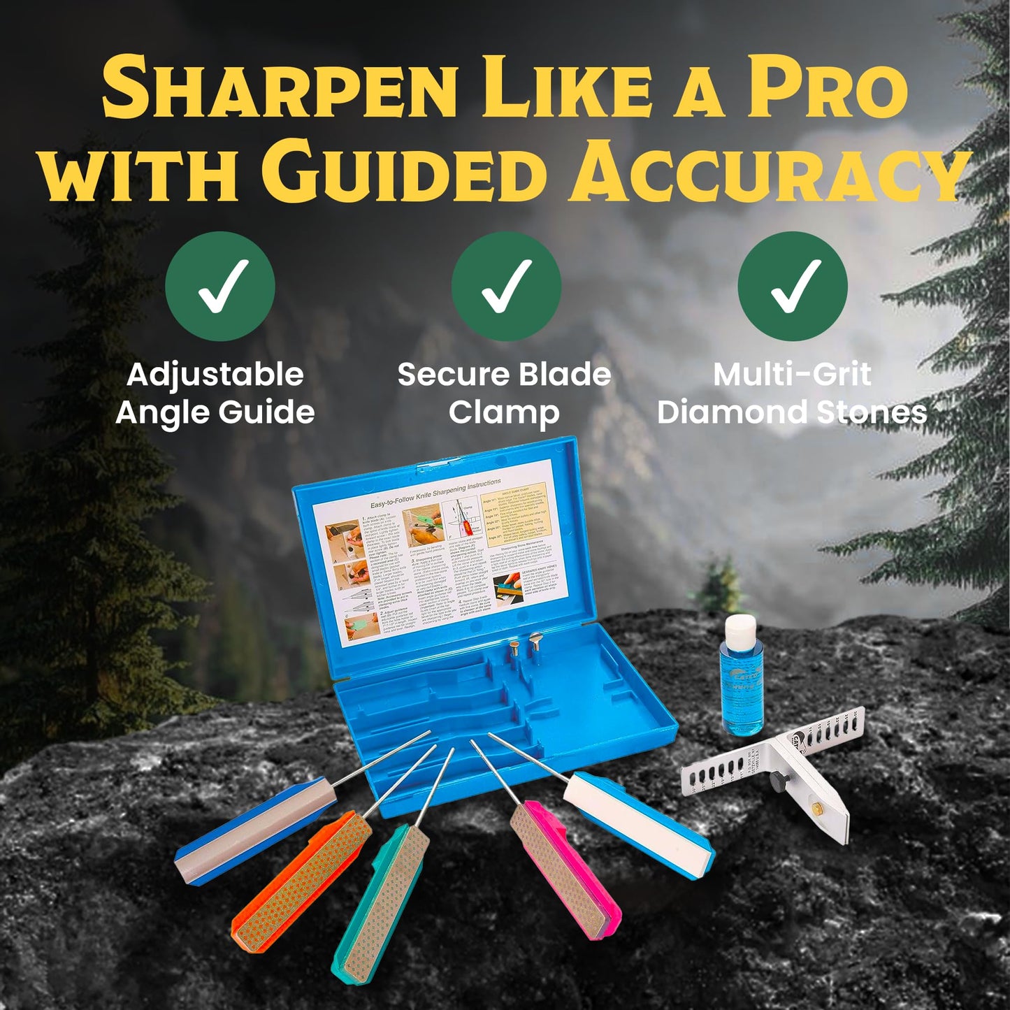 GATCO Ultimate Diamond Knife Sharpening Kit – Professional 5-Stone Guided Sharpener System with Coarse, Medium, Fine & Serrated Hones | Precision Tool w/Oil & Case for Kitchen, Field & Hunting Knives