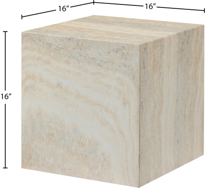 Meridian Furniture 99029Travertine-ET Piazza Collection Art Deco Indoor/Outdoor Concrete End Table with Travertine Finish, 16" W x 16" D x 16" H, Travertine