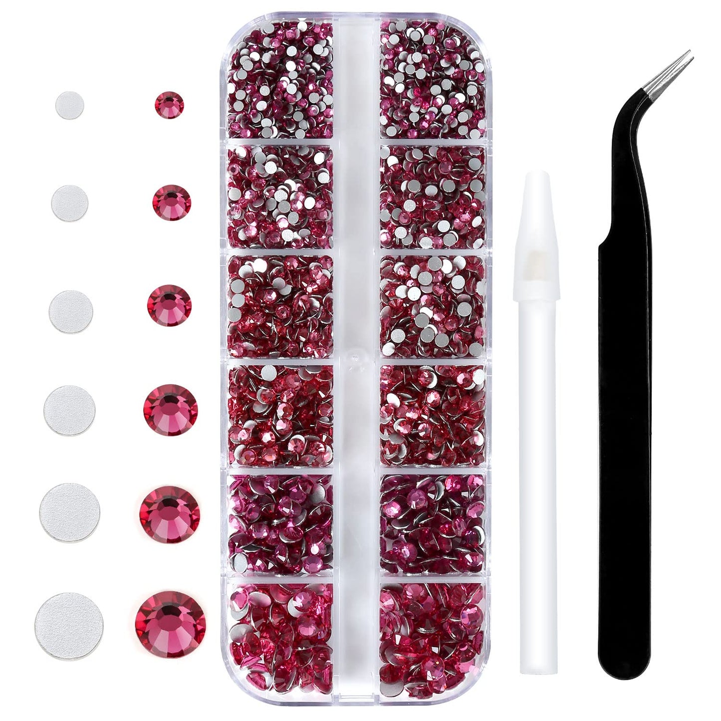 Meibite Rose Glass Flatback Rhinestones for Nails, Crafts & Clothes – 4240PCS 6 Sizes (SS6–SS20) Crystal Gems Kit with Tweezers & Picker, Non Hotfix DIY Rhinestones for Tumblers, Shoes, Nail Art