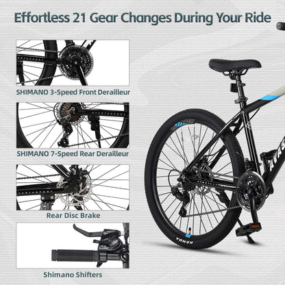AVASTA 27.5-inch Mountain Bike for Man Male and Woman Female Adult with Lightweight Aluminum Alloy Frame and Dual Disc Brakes,Front Suspension,21-Speed Gear Shifters,Hidden Brake Cables,Grey