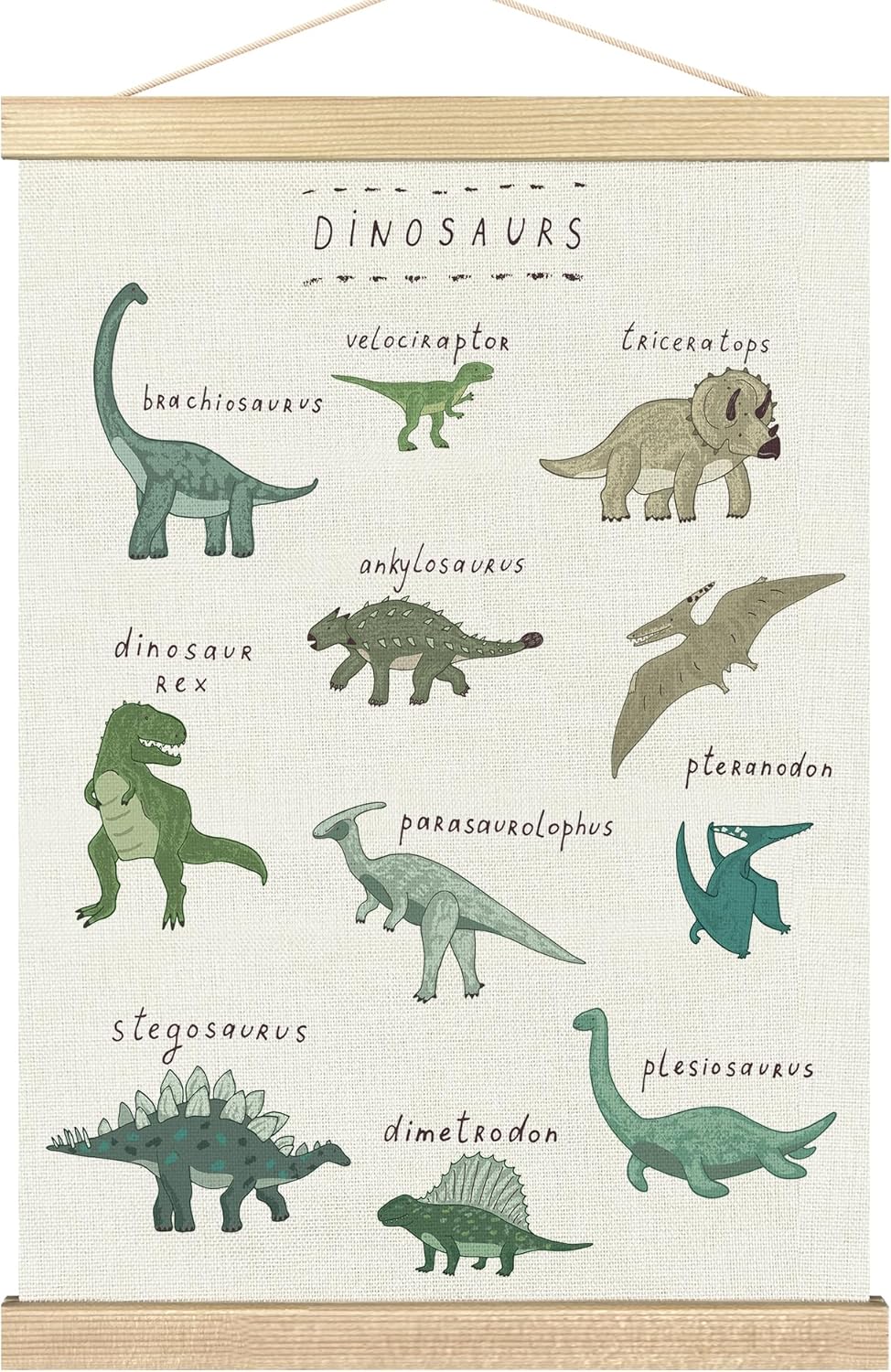 16x24 Inches BCUANGD Dinosaur Dino Wall Decor - Baby Toddler Boys Room Wall Art Poster Hanger with Wood Frames