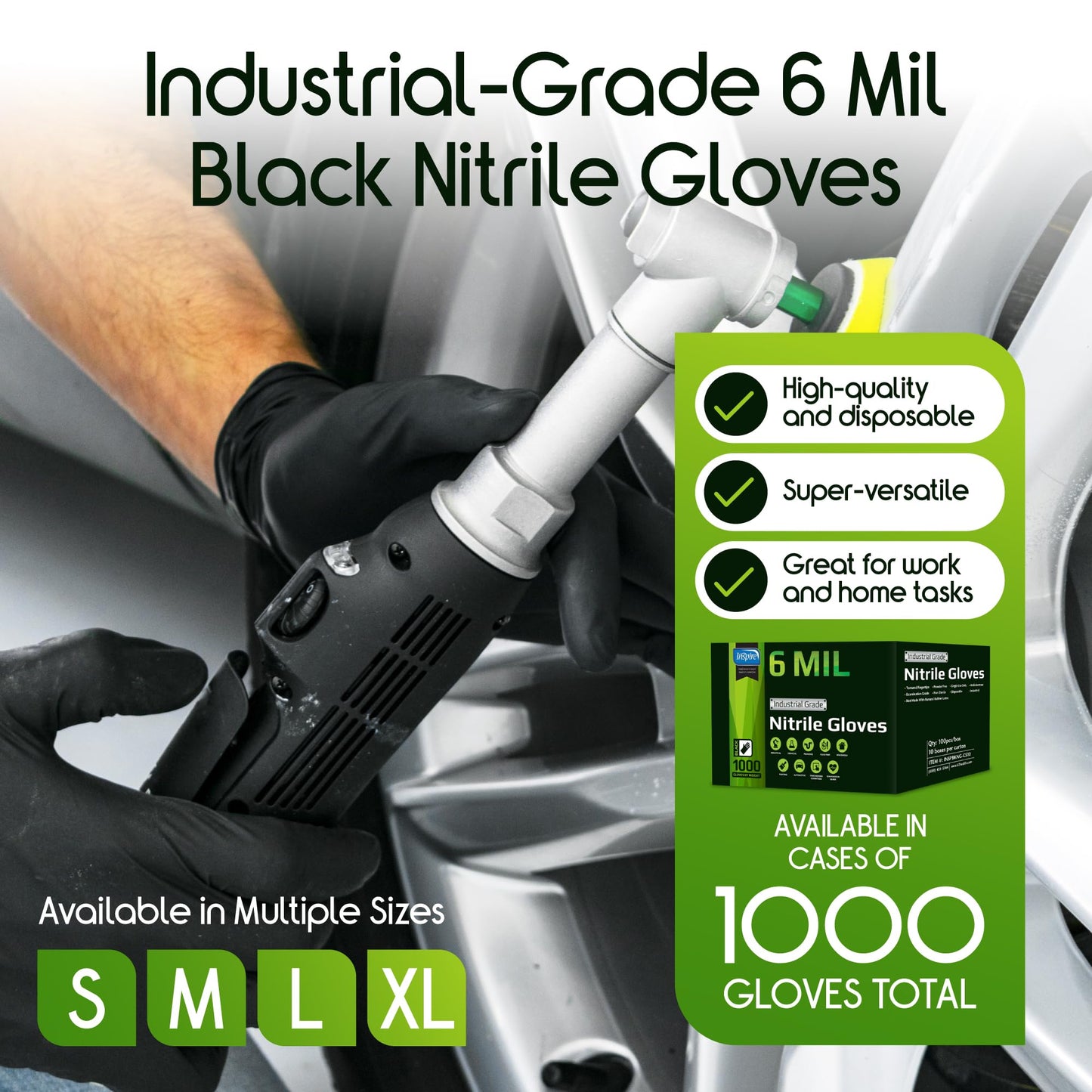 Inspire HEAVY DUTY 6Mil ORIGINAL Quality Stretch Nitrile Gloves Black Disposable Latex Free | Food, Industrial, Mechanic Tattoo (6Mil Black, XL)