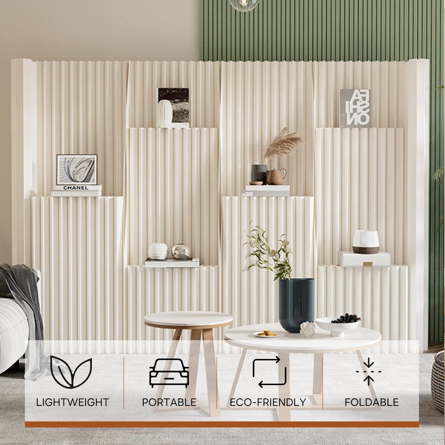 Folding Paper Room Divider, Freestanding Privacy Screen, Adjustable Paper Partition, Decorative Portable Room Separator for Home Office Dorm Indoor Studio
