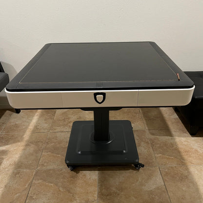 Sifang City (46mm/1.8inch) Chinese Style Folding Automatic Mahjong Table, American 110V, 8ft Cable, Includes 2 Dices, Glass Table Cover, 2 Sets Jade Style 144 Tiles (46mm White) 46号大牌川麻可折叠麻将机