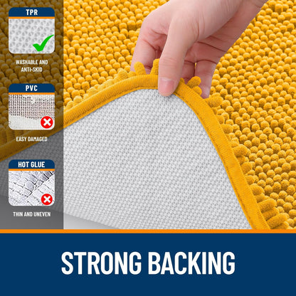 OLANLY Bathroom Runner Rugs - Soft Absorbent Chenille with Quick-Dry Rubber Backing | 44x24 Inches, Golden Yellow