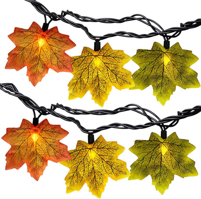 13.6FT 35LED SUNSGNE Fall Lights Thanksgiving String Lights, Orange Yellow Green Maple Leaf String Lights