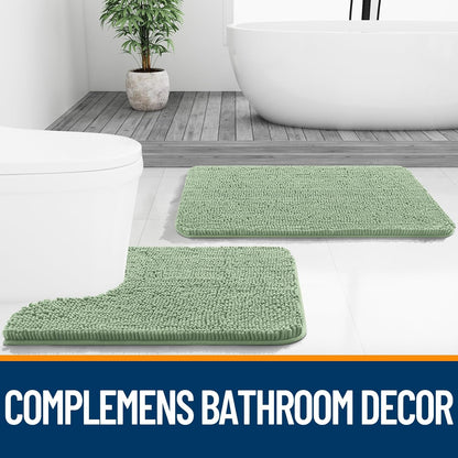 OLANLY Bath Rugs - Extra Soft Chenille with Rubber Backing | Quick Dry & Machine Washable - 32x20 Sage Green