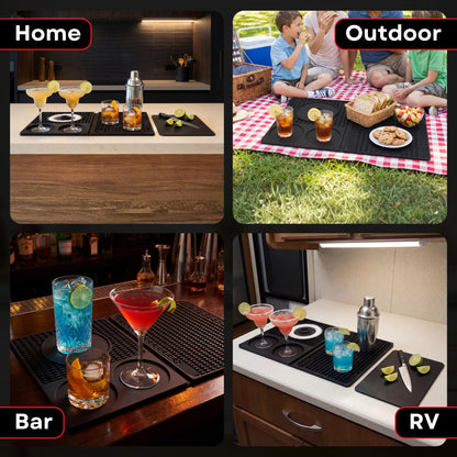 Foldable Bar Mat with Cutting Board - 18" x 12" Professional Bartending Station - Non-Slip Silicone Drip Mat for Home Bar, RV Bar, Outdoor Bar & Events - Easy Storage Bar Accessories