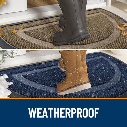 OLANLY Half Circle Door Mat - Waterproof All-Weather Entrance Mat | Easy Clean Natural Rubber, 47x32, Blue