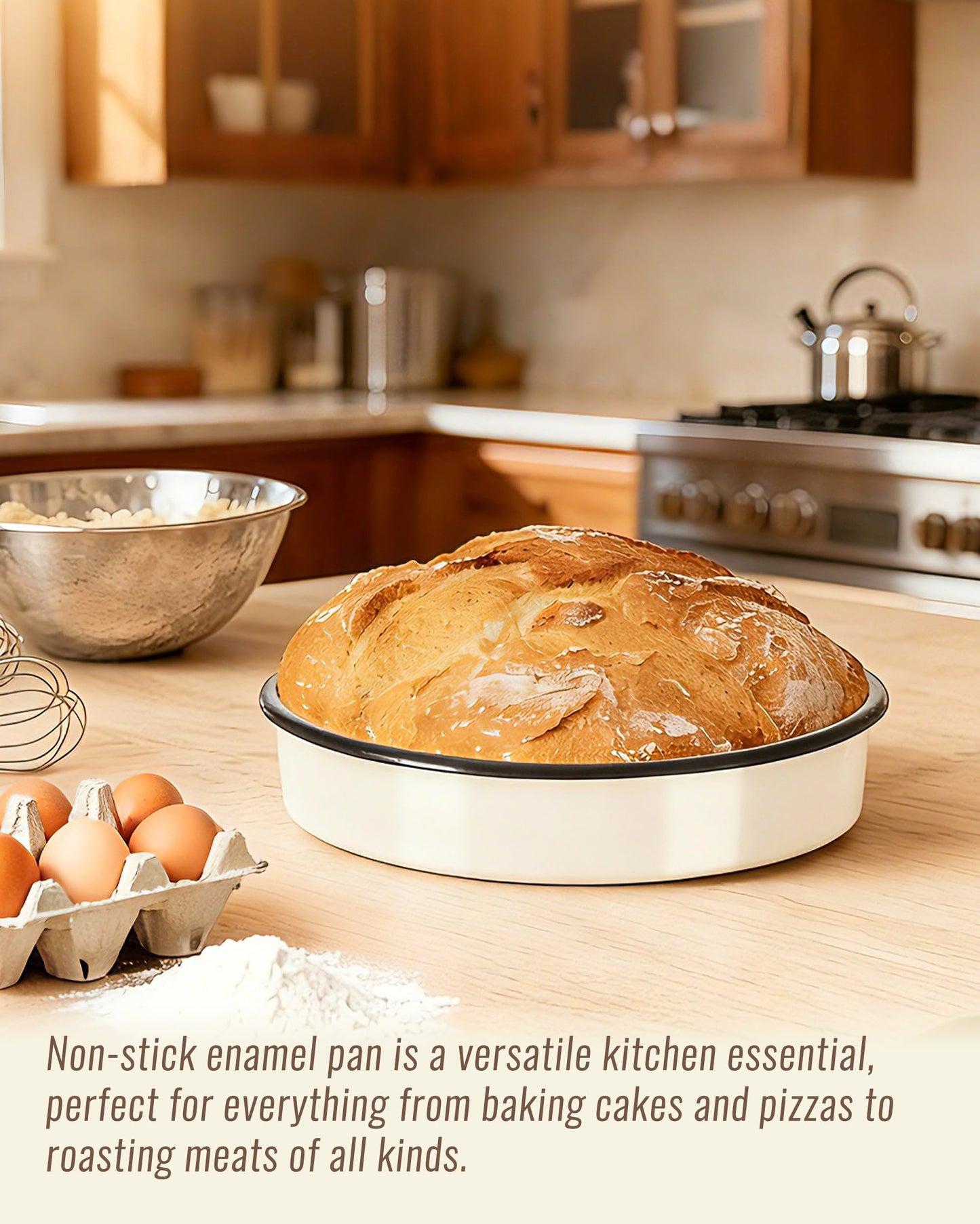 MCCSI 10 inch Enamel Cake Pan Round Roasting Pan Roaster Tray Non-Stick High Temperature Resistance Cookware for Baking Bread Pie, Easy-To-Clean Oven Dishwasher Safe, Mother Day Gift Bundt Pan