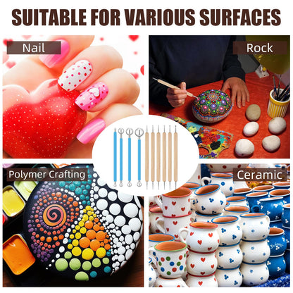 Teenyyou 6 Sets Dot Painting Tools 60 Pcs Clay Pottery Modeling Metal Embossing Tools Ceramic Clay Dotting Supplies for Painting Mandalas Pottery Art Rock