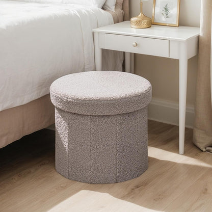 15" Round Storage Ottoman, Foldable Foot Stool with Hidden Storage&Folding Ottoman for Living Room Bedroom, Portable