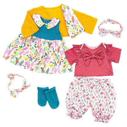 ECORELF Reborn Doll Clothes for 20-22 Inch Dolls, 2 Set 20 Inch Baby Doll Clothes Accessories 7 Pcs Include Dress Coat Outfits, Headbands, Socks, Top and Pants