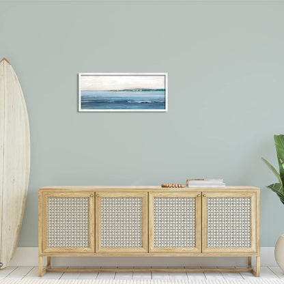 Stupell Industries White Framed Wall Art 30x13, Morning Sky Abstract Nautical Ocean Landscape by Sally Swatland