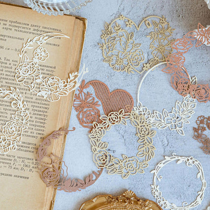 Maxleaf 60PCS Flower Cut Outs Border Card, Love Heart Butterfly Leaf Lace Star Hollow Out Frames Scrapbook Decorative Paper Card for DIY Arts Crafts Album Planner Junk Journals