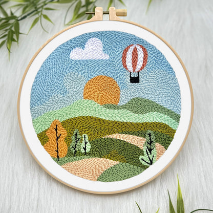 ERKOON Punch Needle Kit Adults Beginners, DIY Easy Landscapes Embroidery Set for Starter Art Craft, Needling Punch Project with Patterns, Tools, Yarns, Hoop, Instruction (Spring)