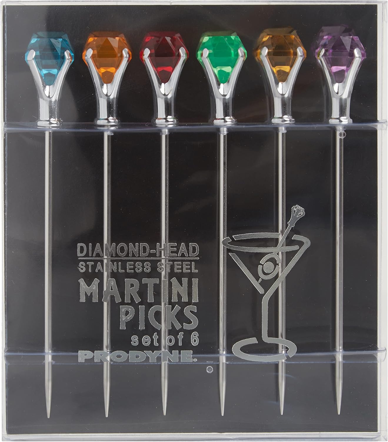Prodyne DM-6-C Multicolor Diamond-Head Martini Picks, Set of 6, 1oz
