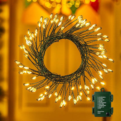 Battery Operated Cluster Lights, 10FT 100 Micro LEDs, Outdoor Twinkle Firecracker Fairy Lights, Warm White, Green Wire String Lights, Waterproof, Christmas Tree, Wreath, DIY Wedding, Christmas Decor