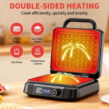 Waffle Maker, 1200W Belgian Waffle Maker, Dual Rectangular Thick Waffle Iron, 7-Level Browning LED Panel, Nonstick Plates, Anti-spill Design, Audible Ready Beep, Easy Cleanup, Stainless Steel