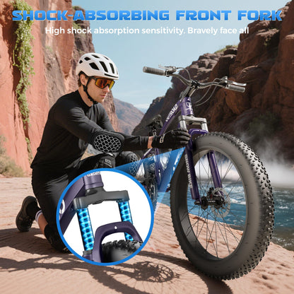 Incbruce 26 Inch Fat Tire Mountain Bike, High Carbon Steel Frame, 21 Speed MTB with Dual Disc Brakes for Men/Women/Adults (Purple)