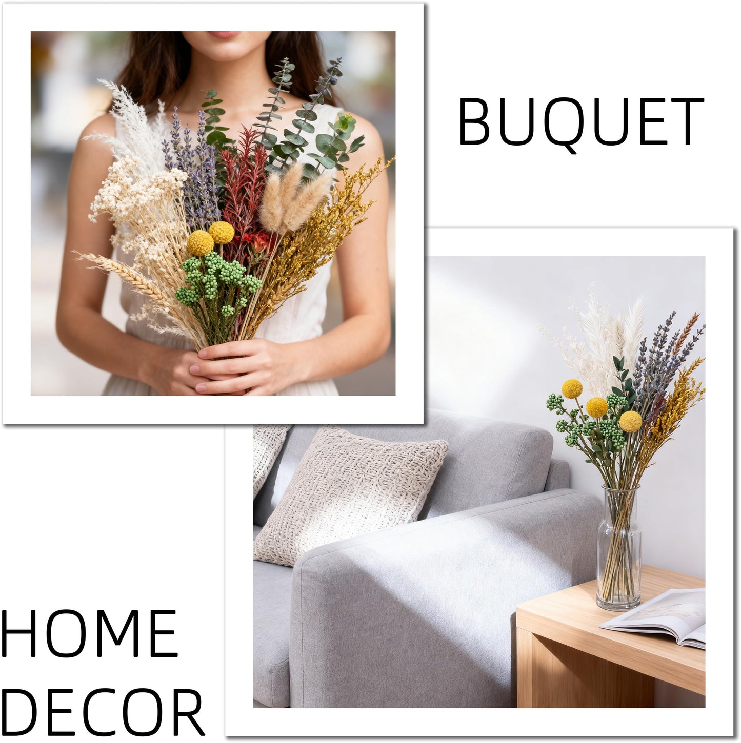 12kinds Natural Dried Flowers DIY kit ,10~12inch,Handpicked Including Lavender/Eucalyptus/Wheat,for Home Office Wedding Decor, Low-Maintenance