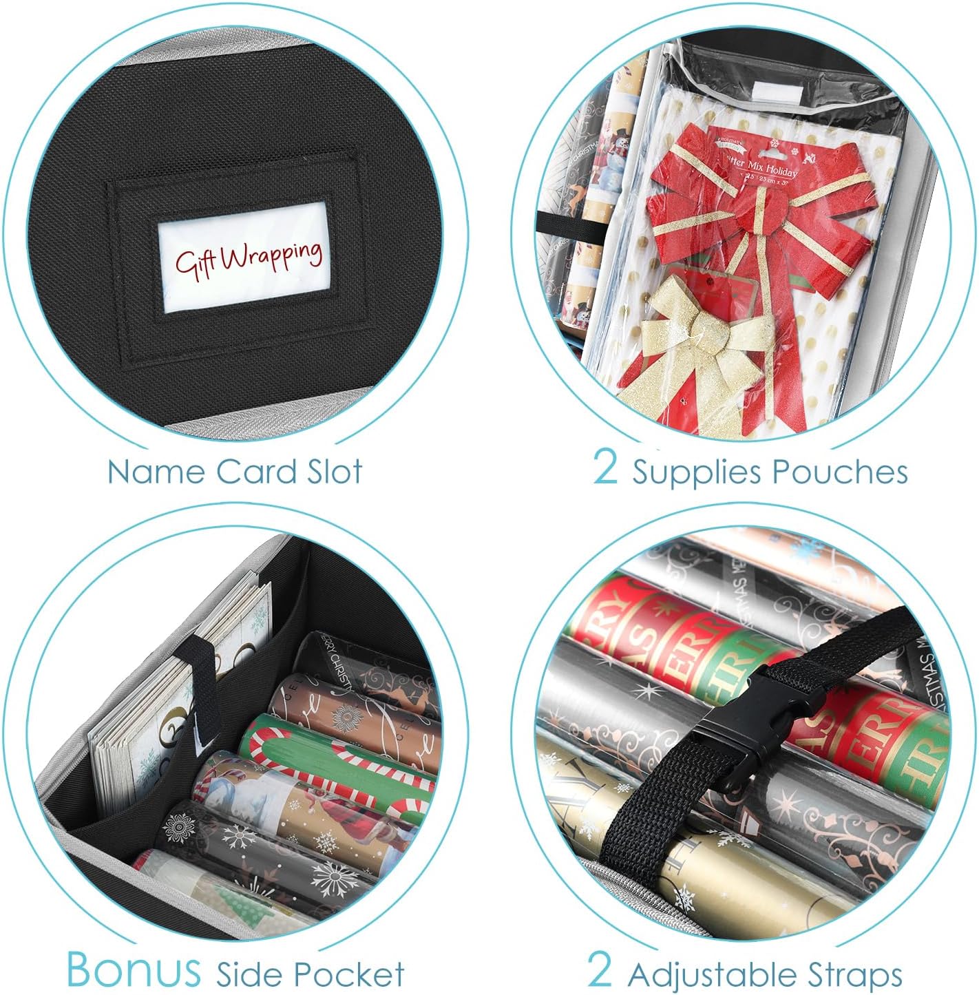 22 40" Hearth & Harbor Wrapping Paper Storage Container - Christmas Storage Bag with Interior Pockets - Gift Wrapping