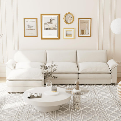 Shahoo Sectional Modular Sofa L Shaped Chenille Fabric Couch with High Supportive & Soft Sponges and Removable Ottoman, Sleeper Comfy Upholstered Furniture for Living Room, Bright Beige