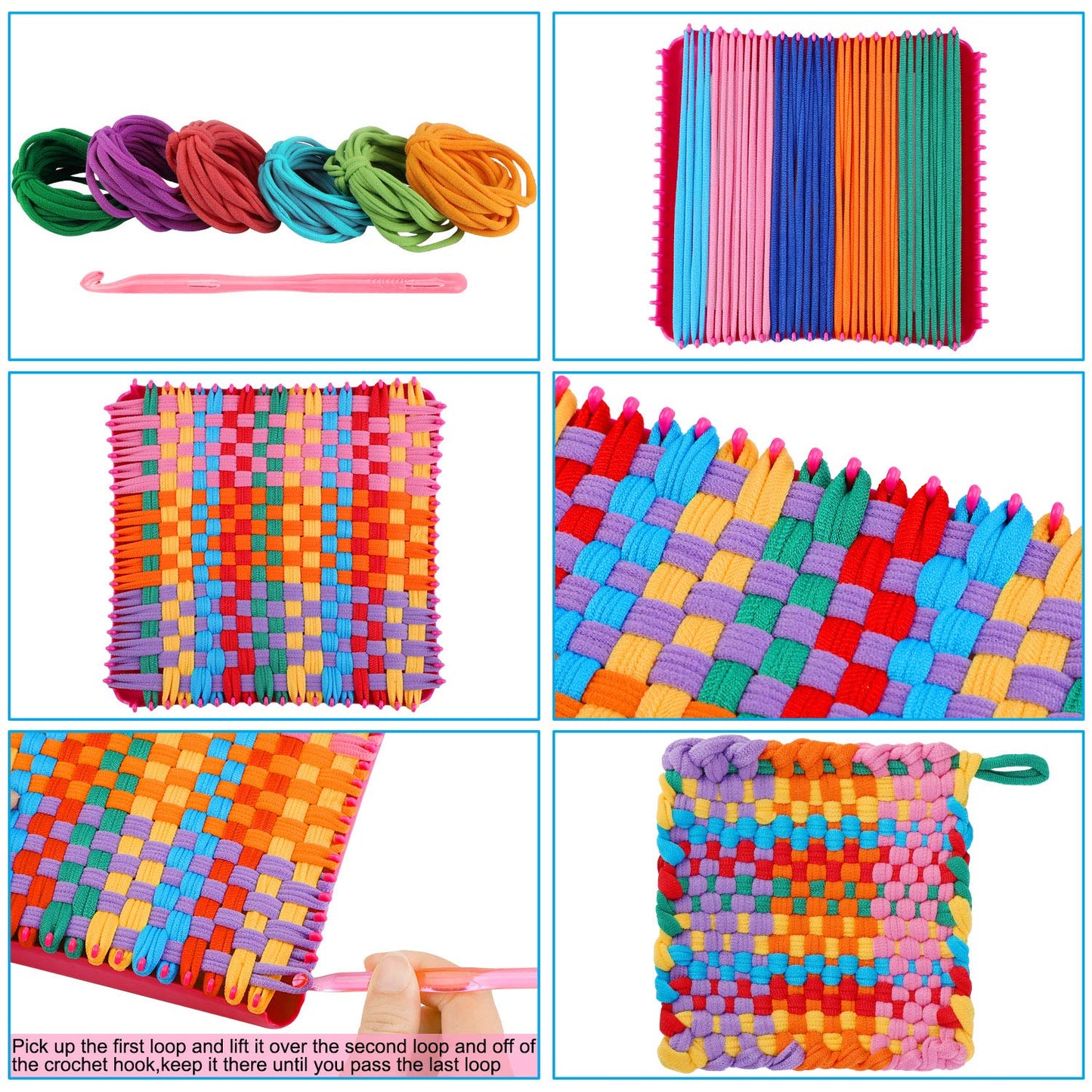 Aodaer 288 Piece Loom Potholder Loops Weaving Loom Elastic Potholder Loops Refill with Multiple Colors for DIY Crafts Supplies, Compatible with 7 Inch Weaving Loom