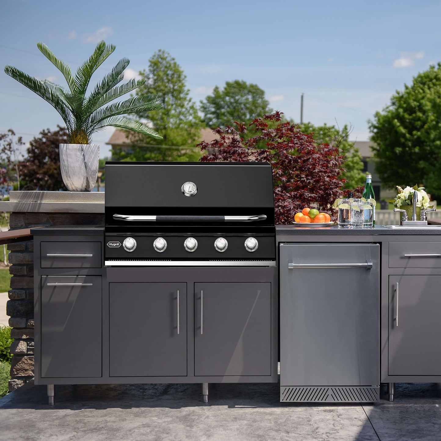 Hygrill STD Series 40-Inch Built In Grill for Natural Gas, Stainless Steel Outdoor Kitchen 5-Burner Grill Head, Black
