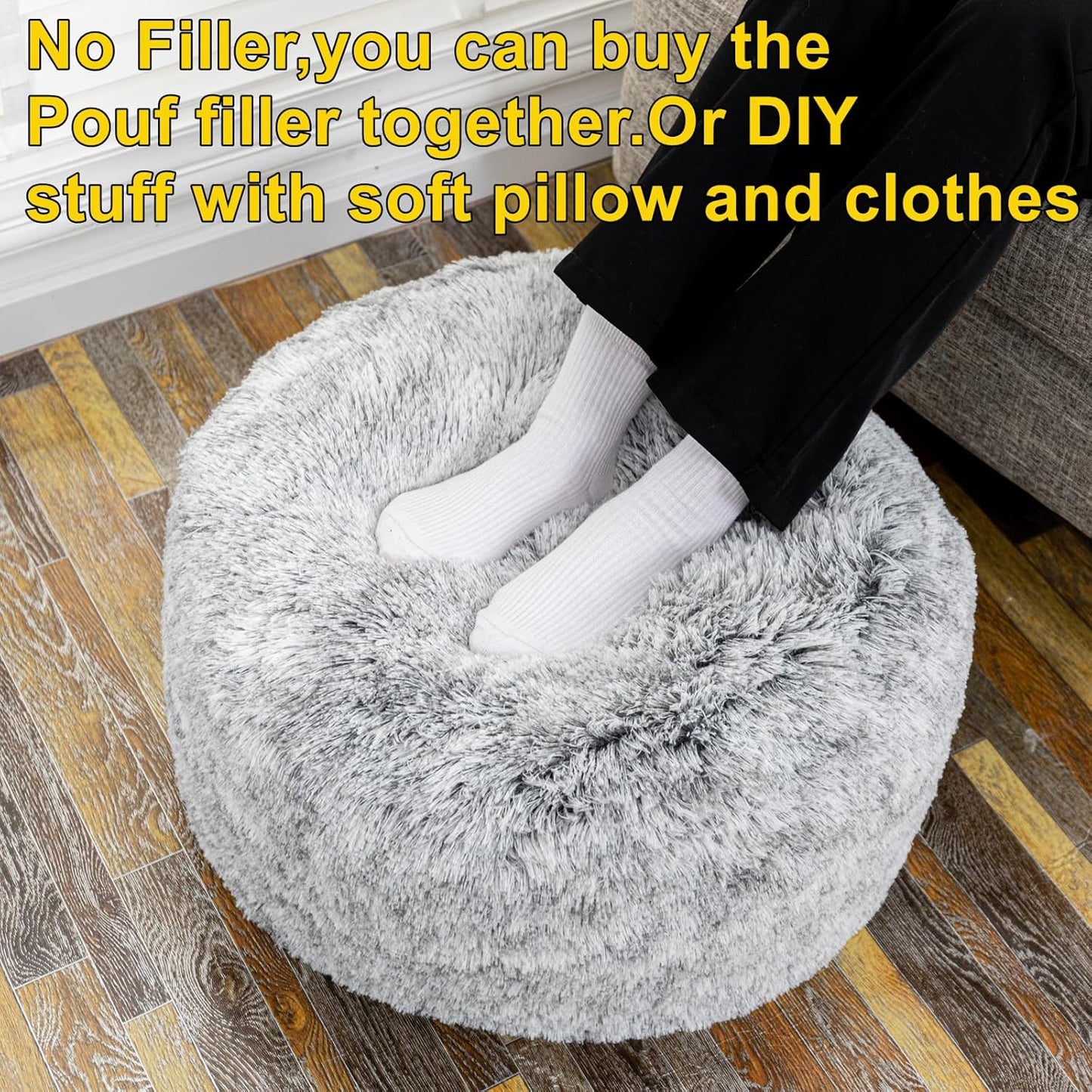 20x20x12 Inches Asuprui Grey Ottoman Foot Rest NO Filler Pouf Ottoman Unstuffed Round Pouf Seat Bean Bag Chair Foldable