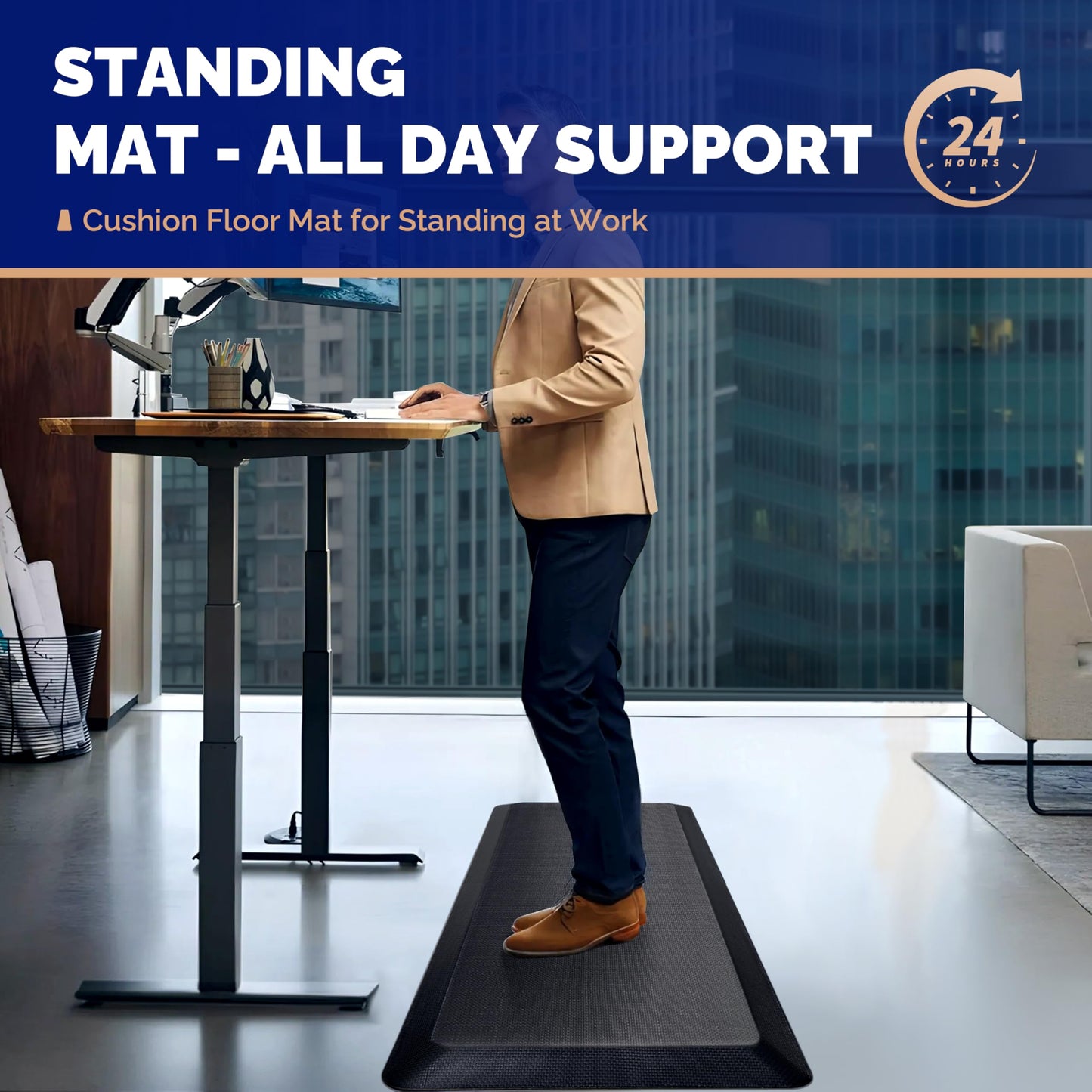 FEATOL Anti Fatigue Mat for Standing, 9/10 Extra Thick Ergonomic Standing Desk Mat, Comfort Memory Foam Standing Mat at Home,Office All Day (20" x 32", Black, 1PC)