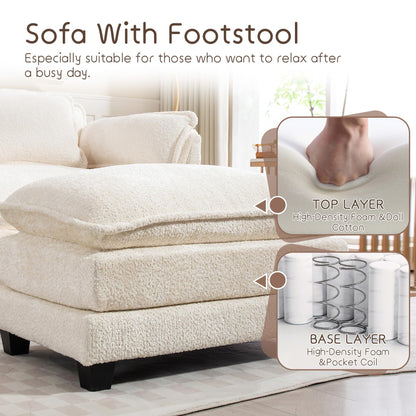 KEIKI Boucle Oversized Lounge Chair, Cozy Reading Chair with Storage & Ottoman, 40" W Modern Accent Chair W/Double Deep Cushion, Upholstered Armchair Seating for Living Room, Bedroom, Beige