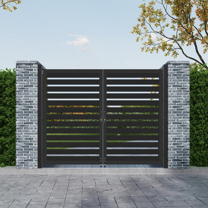 Mondaria Aluminum Double Fence Gate, 6FT H x 8FT W Outdoor Driveway Privacy Gate with Heavy Duty Metal Frame, Rustproof Powder-Coated Gate with Lockable Handle Kit, Horizontal Slat (Without Post)