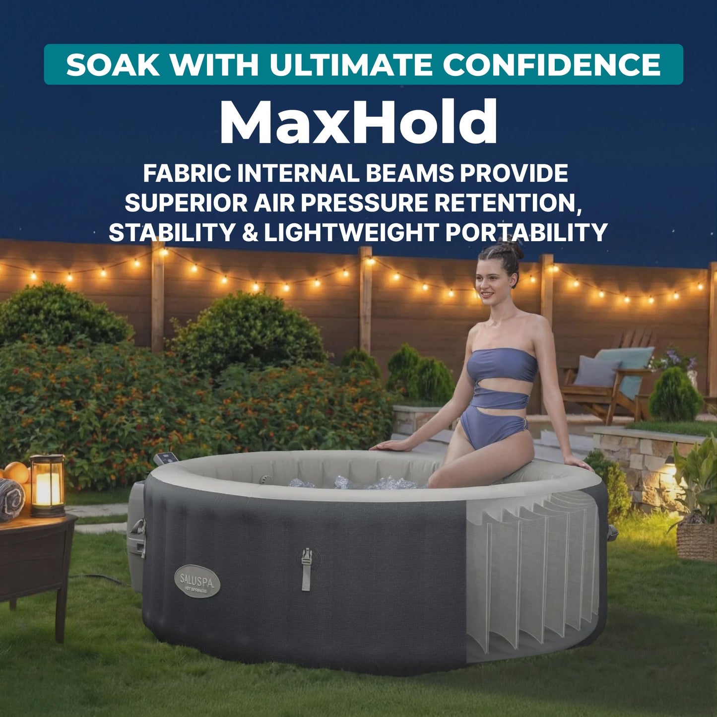 Bestway SaluSpa Hot Springs Inflatable Hot Tub, Fits Up to 2-4 Persons, Energy-Efficient Portable Spa, Outdoor Blow Up Hottub for Backyard, 120 AirJets, 71" x 26" Round
