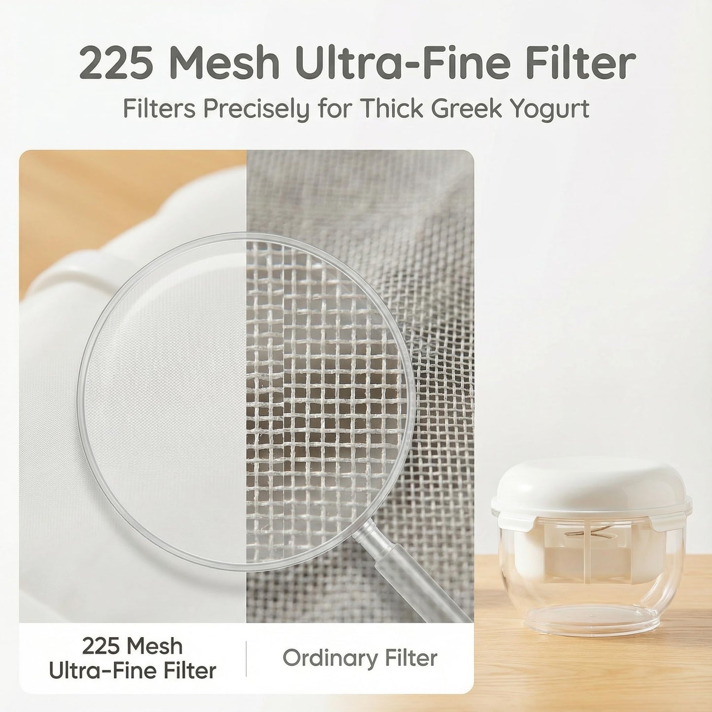 Greek Yogurt Strainer | 2 QT Ultra-Fine Mesh Filter with Spring Press | Yogurt, Kefir, Nut Milk & Soy Milk Strainer | BPA-Free Large Yogurt Container for Home Kitchen | MultiFunctional Yogurt Filter