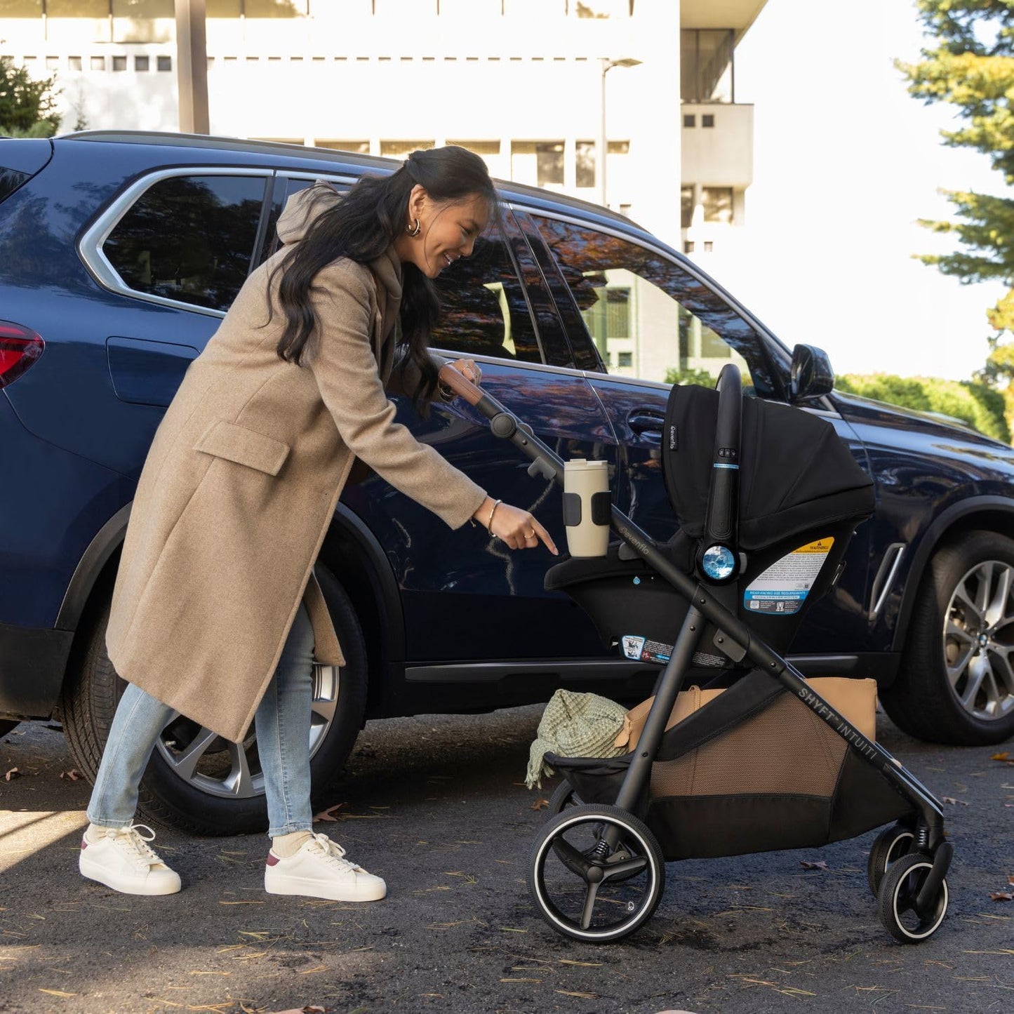 Evenflo Shyft Intuiti+ Travel System Featuring LiteMax NXT Preemie and Infant Car Seat with SensorySoothe (Eclipse Black)